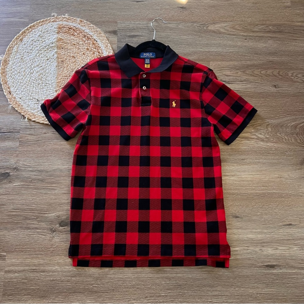 POLO RALPH LAUREN RED & Black Buffalo Check Cotton Mesh with Gold Pony Logo Boys